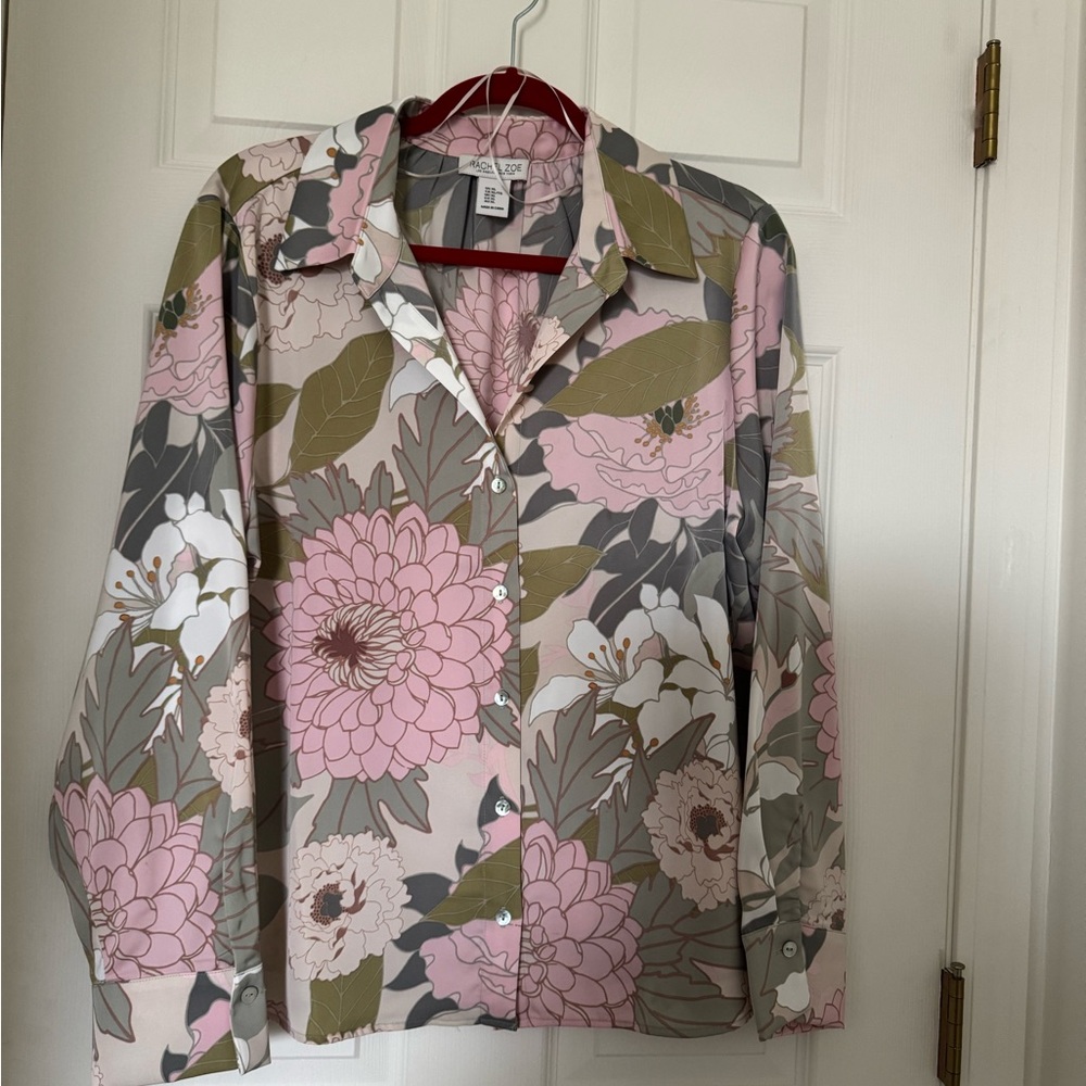 Rachel Zoe Pink and Green Floral blouse size XL